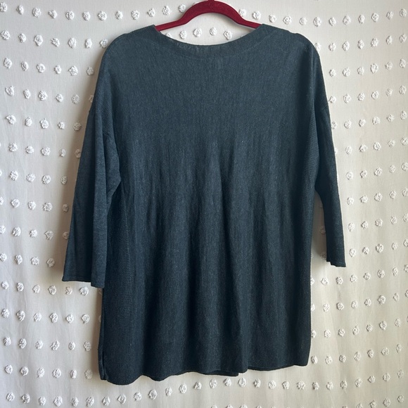 J. Jill Linen Blend 3/4 Sleeve‎ Lightweight Sweater Sz L Charcoal Gray - Picture 2 of 5